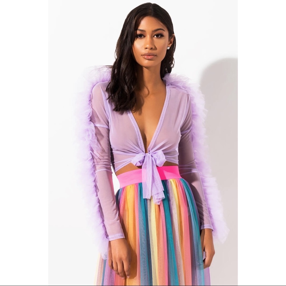 AKIRA BRING THE DRAMA LONG SLEEVE RUFFLE TOP